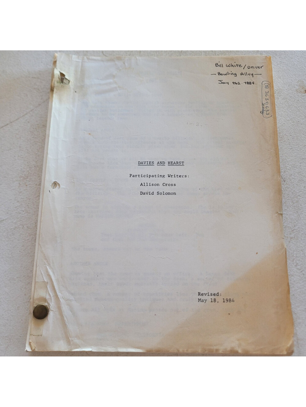 Davies and Hearst Original 1984 TV Movie Script Robert Mitchum Marion Davies